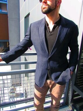 Men's Navy Pinstripe Blazer - Classic Tailored Jacket